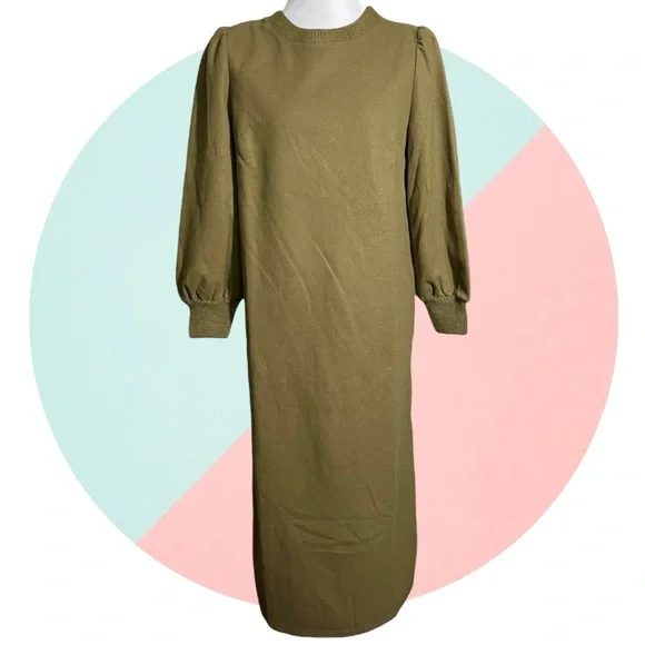 Who What Wear | Dresses | Nwt Who What Wear Olive Dark Green Puffy Sleeves  Midi Dress Size Small Target | Poshmark